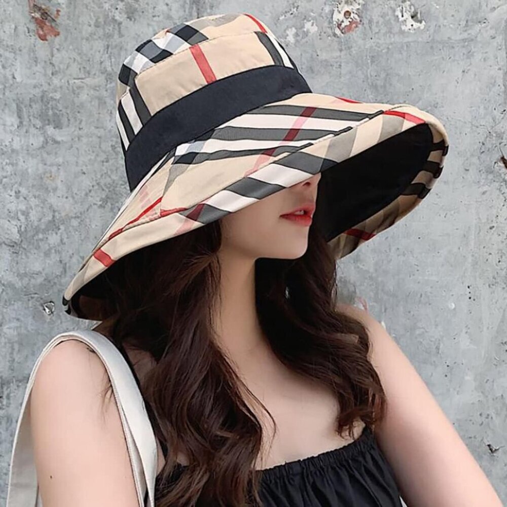 Womens Bucket Hat Beach Sun Hat for Sunmmer Travel Cotton Plaid Colorful Packabl - Picture 5 of 7